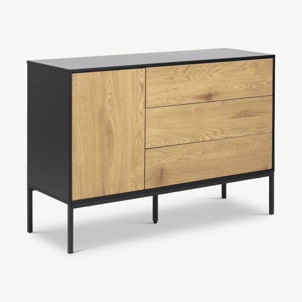 Dover Sideboard, Black Wood & 3 Oak drawers (120 cm)