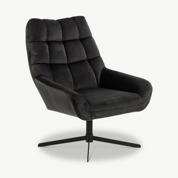 Thea lounge stoel, zwart fluweel en stalen
