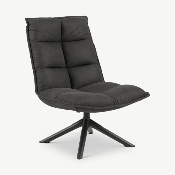 Chaise lounge Jess, tissu gris et base noire