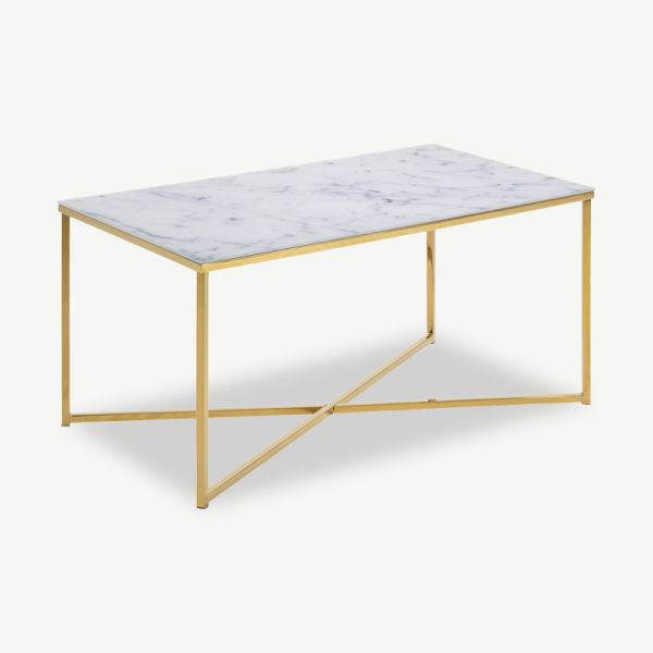Ophelia Coffee Table, Marble look & brass