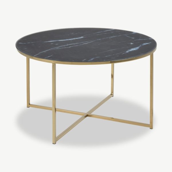 Ophelia round Coffee Table, Black glass & brass