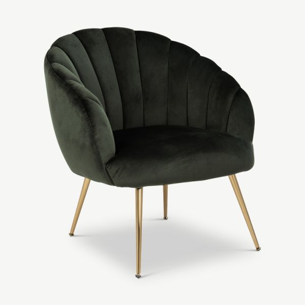 Pearl fauteuil, groene stof en messing staal