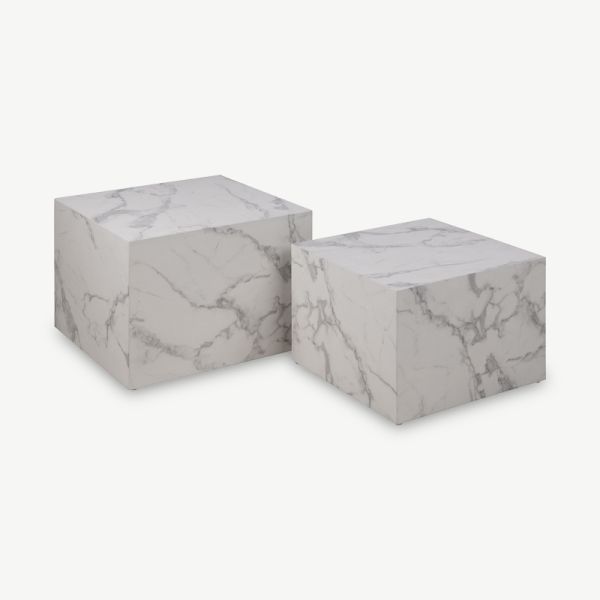 Table basse Helga, aspect marbre blanc (lot de 2)