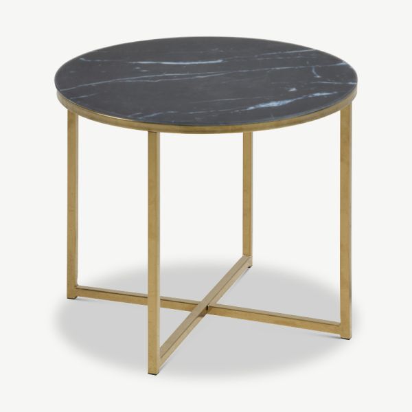 Ophelia round Side table, Black glass & Brass