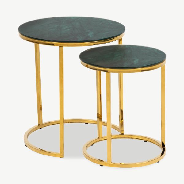 Ophelia round Nest of Tables, glass & brass