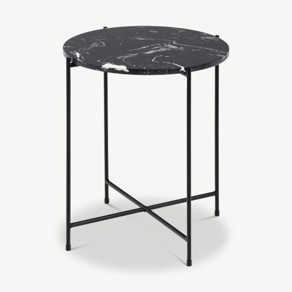 Olivia Side table, Black Stone & Steel frame