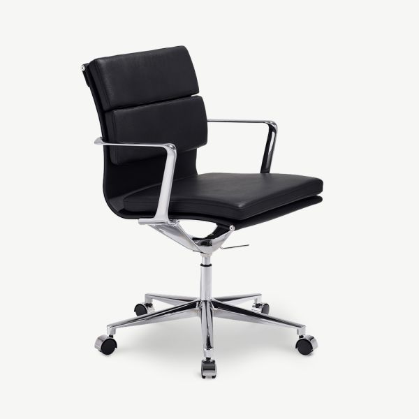 Bern bureaustoel, Zwart Leder & Chroom