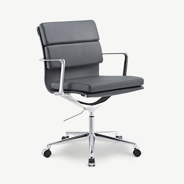 Bern Office Chair, Grey Leather & Chrome