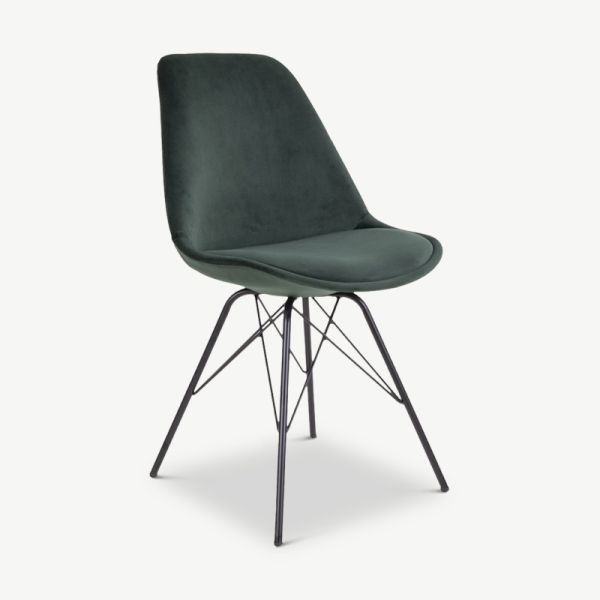 UP Dining Chair, Dark Green Velvet & Black legs oblique view