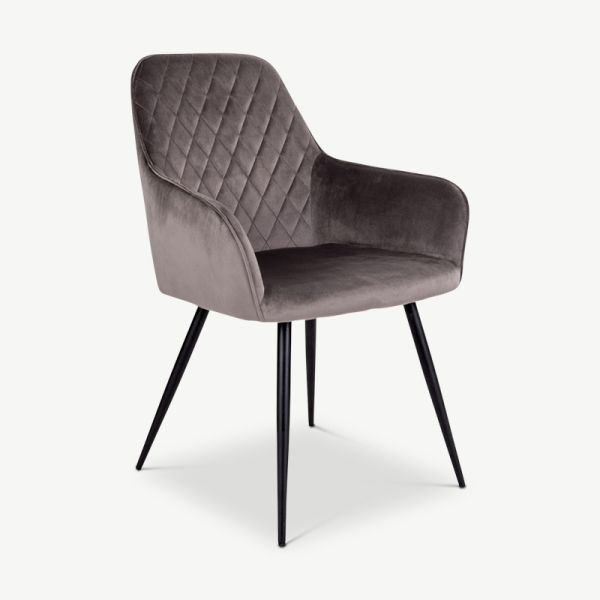 Harbour Dining Chair, Grey Velvet & black legs oblique view