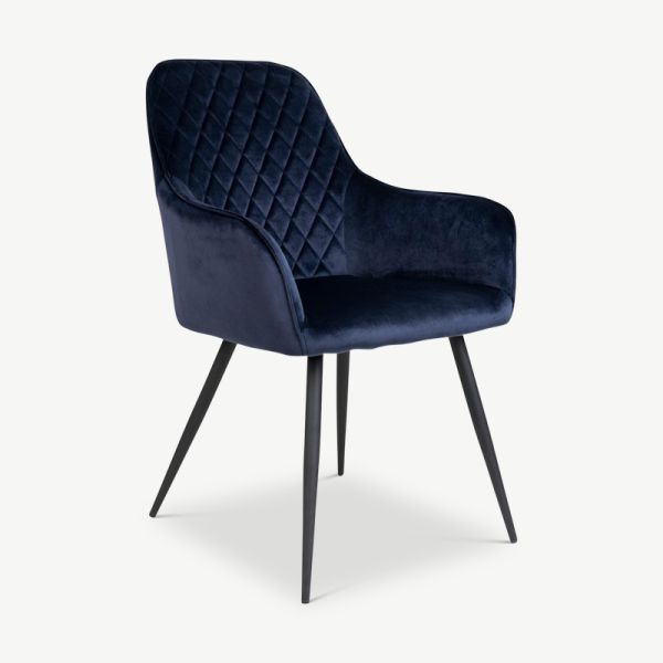 Harbour Dining Chair, Blue Velvet & black legs