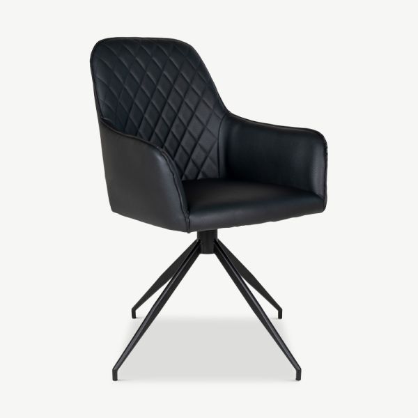 Harbour Swivel Dining Chair, Black PU Leather & black oblique view