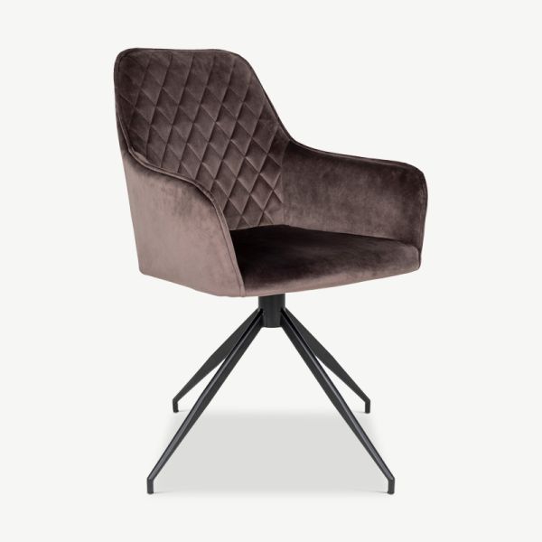 Harbour Swivel Dining Chair, Beige velvet & black oblique view