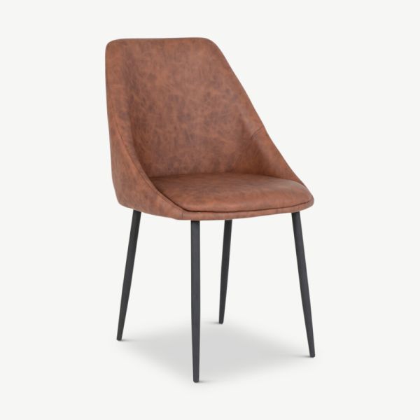 Fleur Dining Chair, Vintage Brown PU Leather & Black oblique view