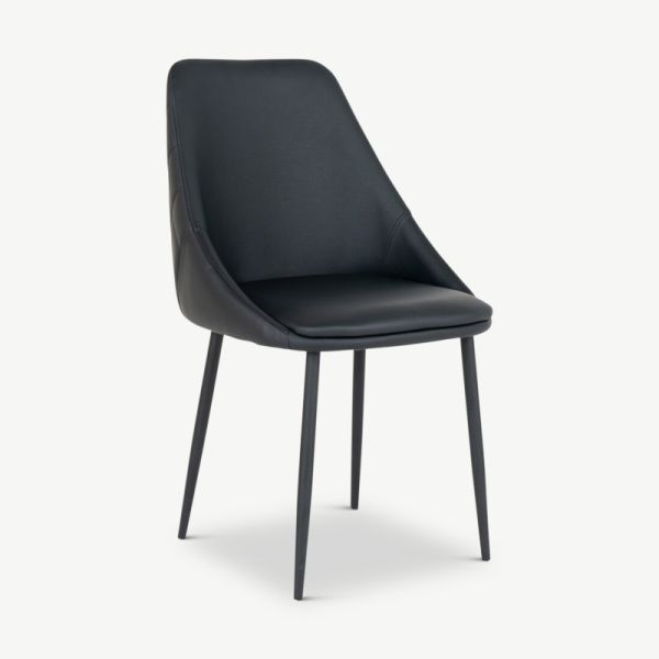 Fleur Dining Chair, Black PU Leather & Black