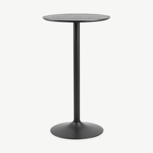 Table de bar Eliza, MDF noir & base en acier (Ø60 cm)