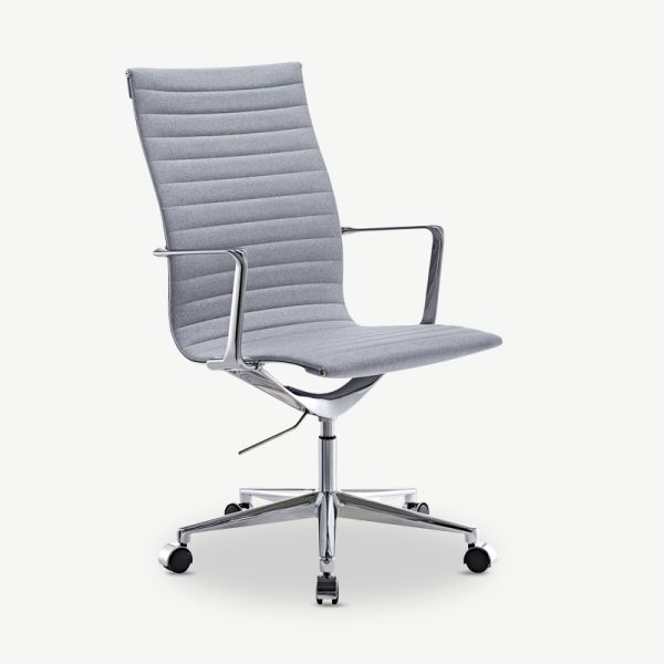 Chaise de bureau Akira, tissu gris clair et chrome