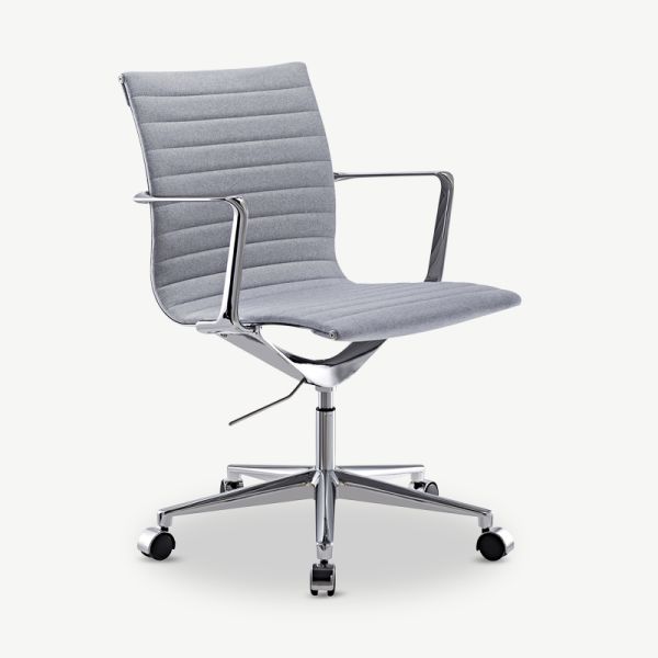 Chaise de bureau Walton, tissu gris clair et chrome