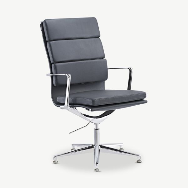 Levi Conference Chair, Grey Leather & Chrome