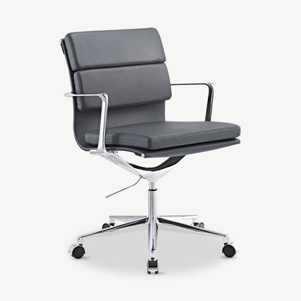Bern Office Chair, Grey Leather & Chrome