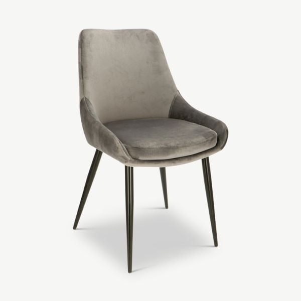 Fleur Dining Chair, Grey Velvet & Black legs oblique view