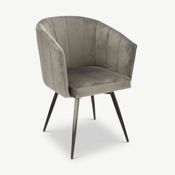 BEN Dining Chair, Grey Velvet & Black legs