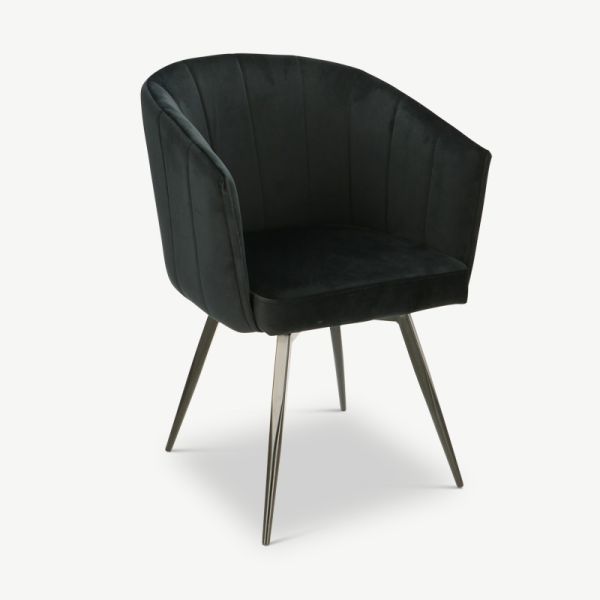 BEN Dining Chair, Black Velvet & Black legs oblique view