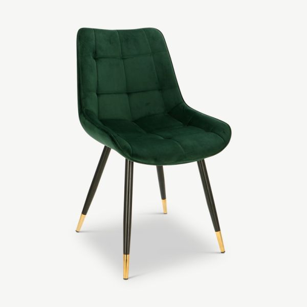Chloé spisebordsstol, grøn velour & sorte ben set fra skrå vinkel