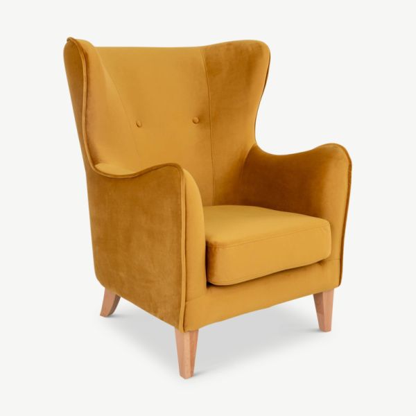 Milano Chair, gelber Samt & natürliche Beine