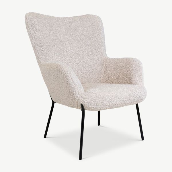 Dublin Lounge Chair, White Chunky Bouclé