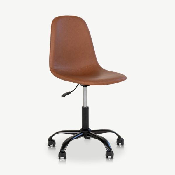Chaise de bureau Stockholm, cuir PU marron clair & pieds noirs