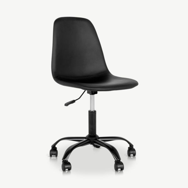 Chaise de bureau Stockholm, cuir PU noir & pieds noirs vue en plongée