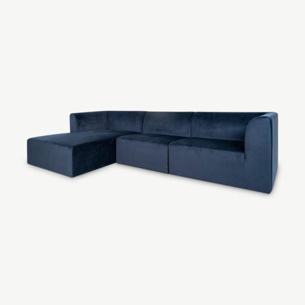 Daisy Corner Sofa, Dark Blue Velvet, left facing