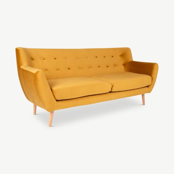Isabella 3 Seater Sofa, Mustard Yellow oblique view