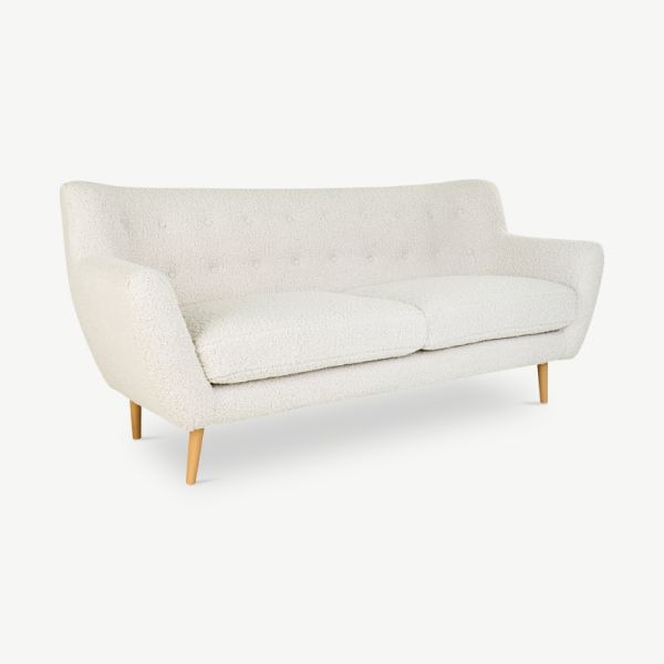 Isabella 3 Seater Sofa, White Bouclé