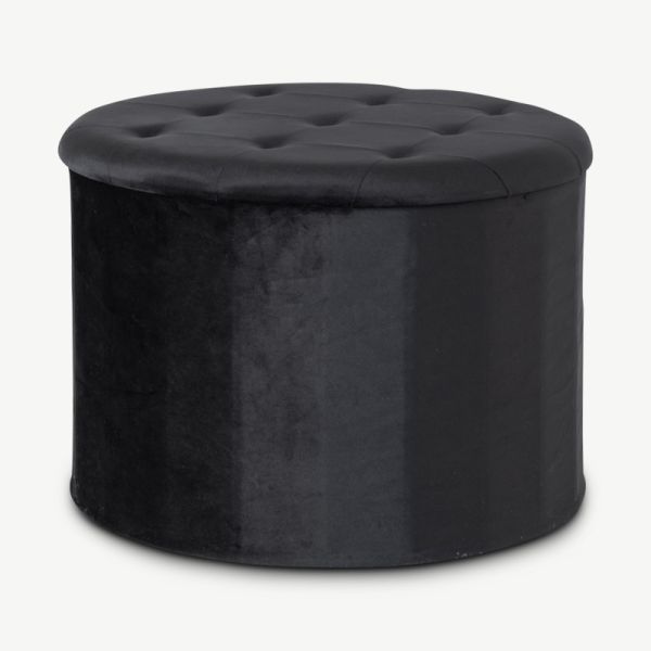 Turu Pouffe, Black Velvet with storage