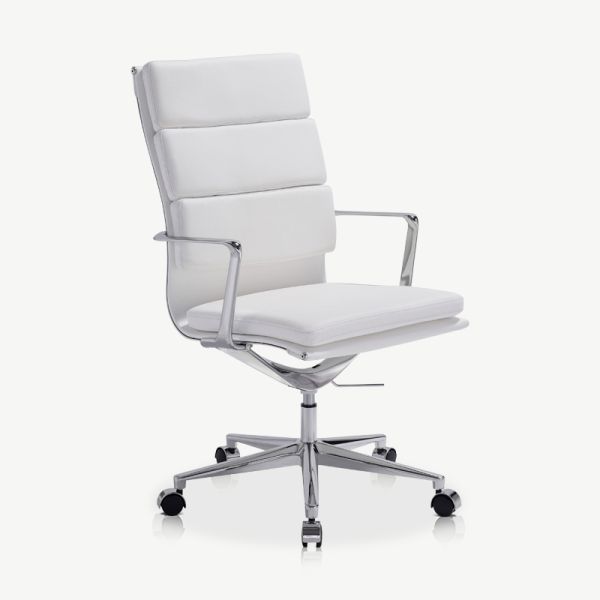 Chaise de Bureau Maci, Blanc Cuir & Chrome