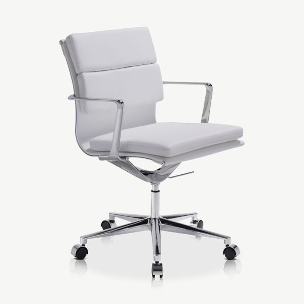 Chaise de Bureau Bern, Cuir Blanc & Chrome