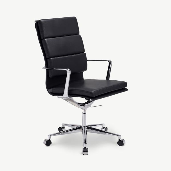 Maci Office Chair, Black Leather & Chrome