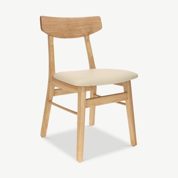 Jenson Dining Chair, Wood & Ivory PU Leather seat oblique view