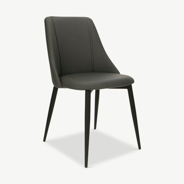 Lule Dining Chair, Grey PU Leather & Steel oblique view