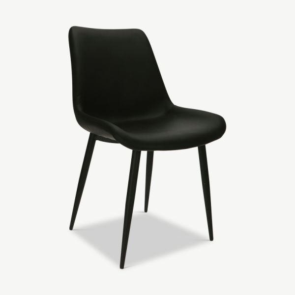Theo Dining Chair, Black PU Leather & Steel oblique view