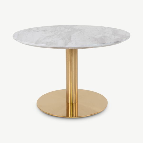 Table basse Pictura, aspect marbre & base en laiton