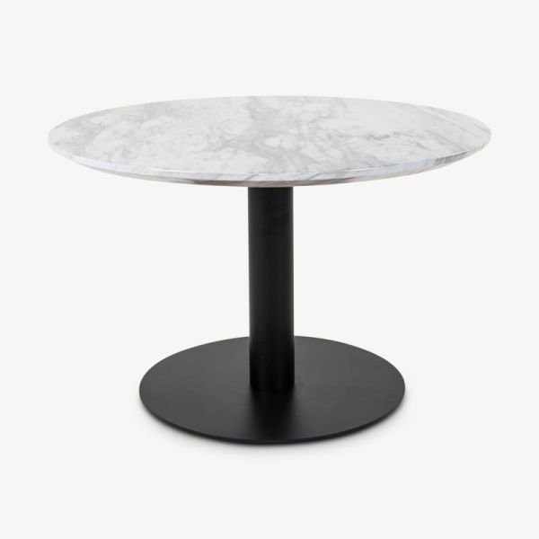 Table basse Pictura, aspect marbre & base noire vue de face
