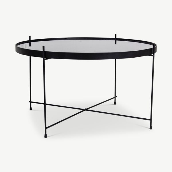 Roma Coffee Table, Glass & Black oblique view

