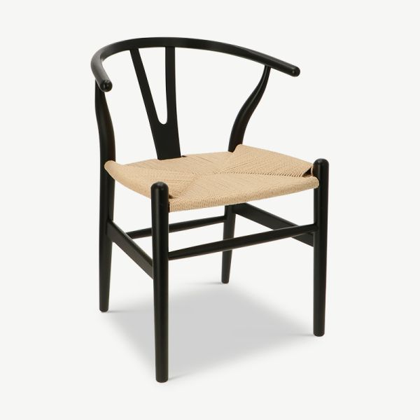 Chaise en bois Bone, assise naturelle et bois noir