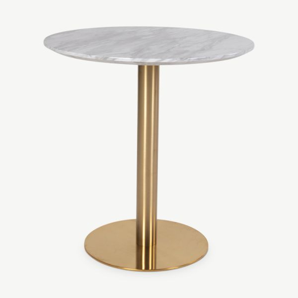 MyMarble Dining Table, Marble look & Brass look base ø70x75cm Frontansicht