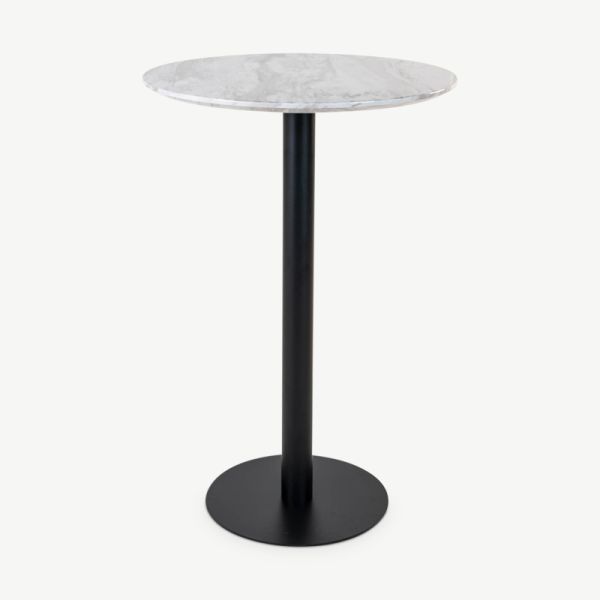 MyMarble Bar Table, Marble look & Black base ø70x105cm front view