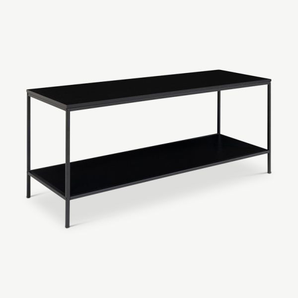 Vice TV Stand, Black frame & two black shelves oblique view