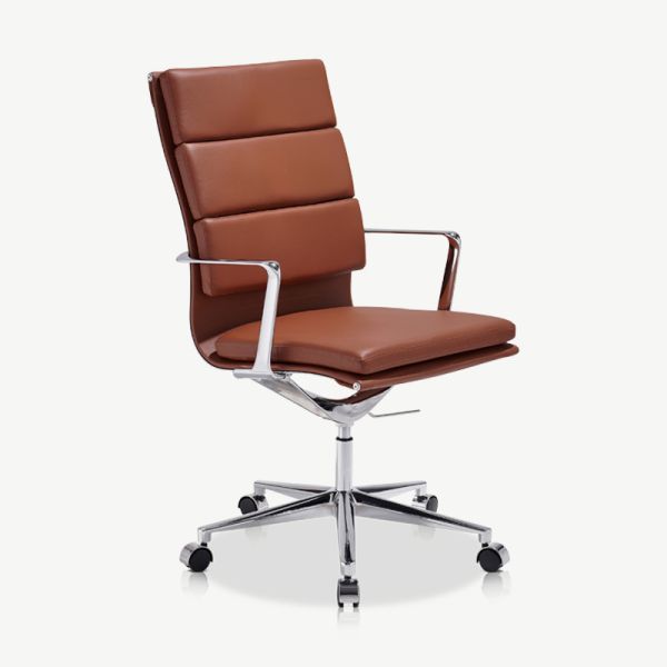 Maci Office Chair, Cognac Leather & Chrome